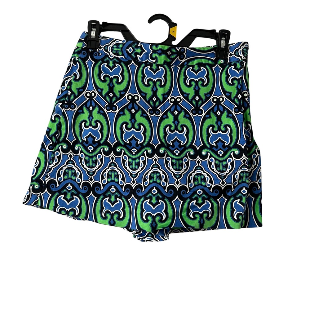 Boston Proper Skort 4 Blue Green Excellent Geometric Paisley Print Side Zip